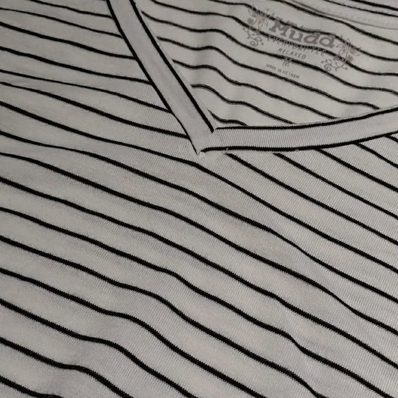V-Neck White with Black Stripe MUDD Tee - Picture 4 of 5